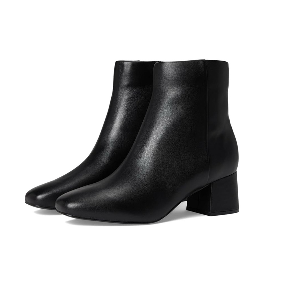 Kenneth Cole Emma Square Toe Black Leather Booties